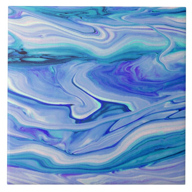 Blue White Pink Teal Lilac Marble Agate Abstract Ceramic Tile (Front)