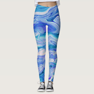 Blue White Pink Teal Lilac Marble Agate Abstract Leggings