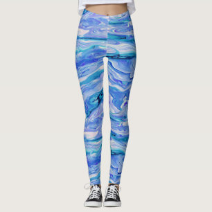 Blue White Pink Teal Lilac Marble Agate Abstract Leggings