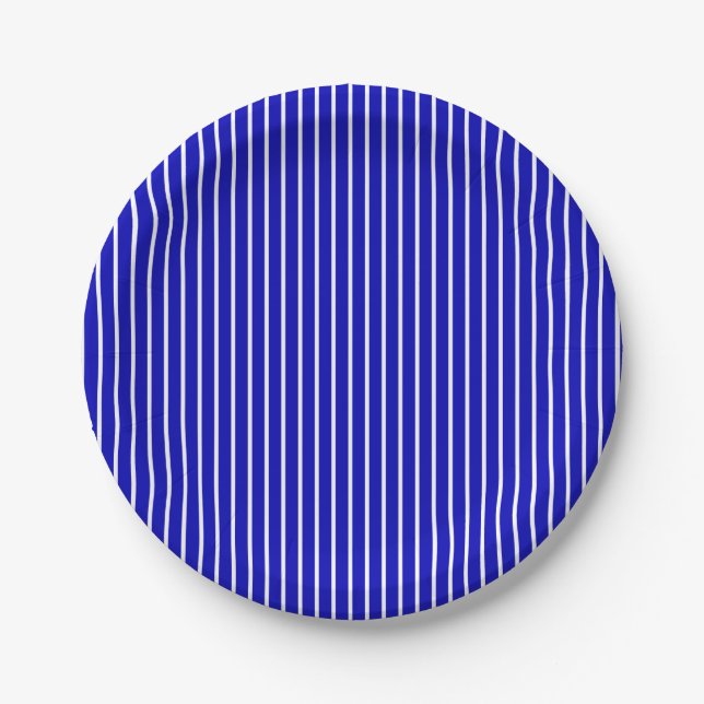 Blue White Pinstripe Paper Plate (Front)