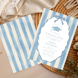 Blue White Pinstriped Graduation Party 2026 Invitation