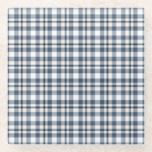Blue White Plaid 1 Glass Coaster