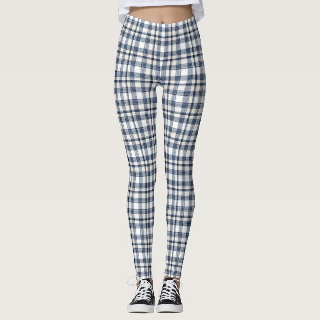 Blue White Plaid 1 Leggings (Front)