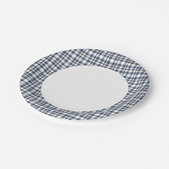 Blue White Plaid 1 Paper Plate (Angled)