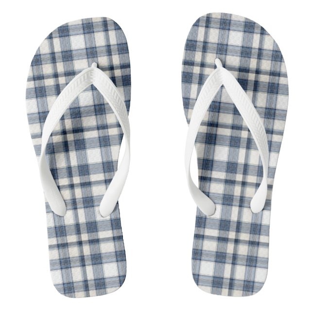 Blue White Plaid 1 Thongs (Footbed)