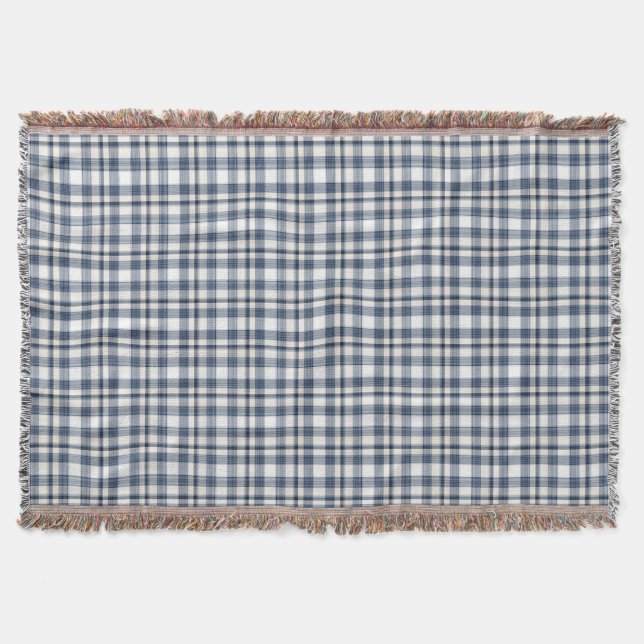 Blue White Plaid 1 Throw Blanket (Front)