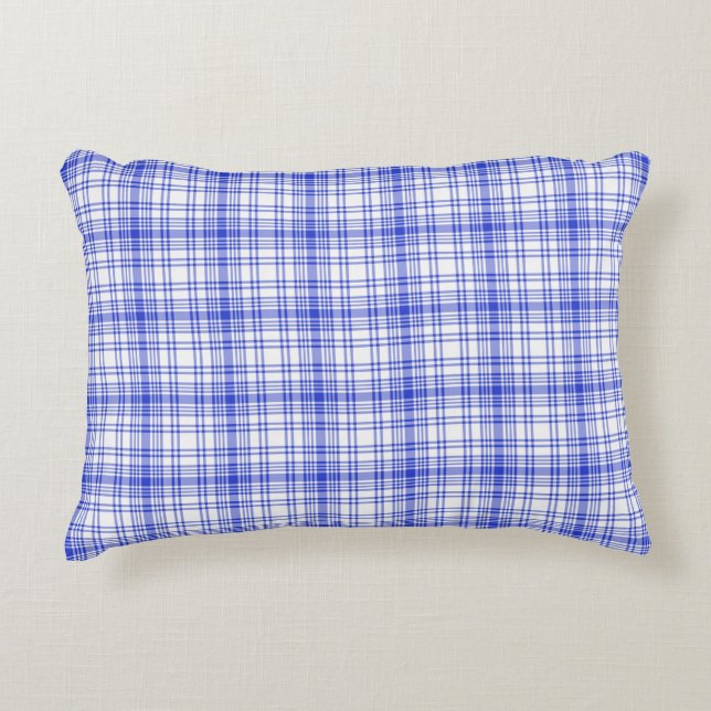 Blue White Plaid 2 Decorative Cushion (Front)