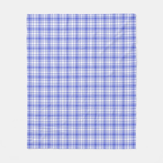 Blue White Plaid 2 Fleece Blanket (Front)
