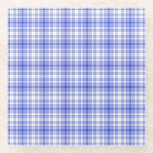 Blue White Plaid 2 Glass Coaster