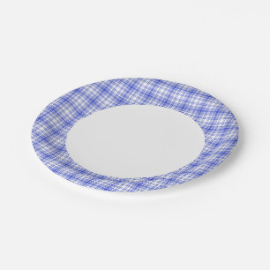 Blue White Plaid 2 Paper Plate