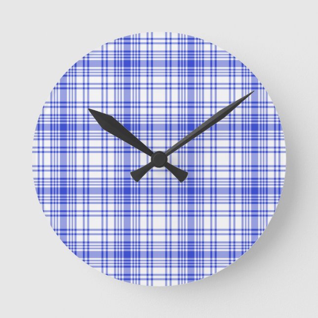 Blue White Plaid 2 Round Clock (Front)