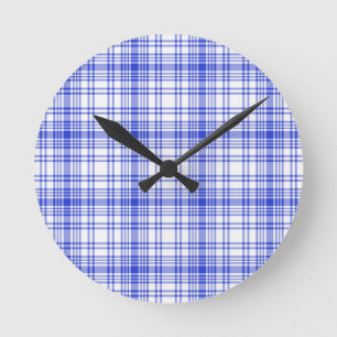 Blue White Plaid 2 Round Clock