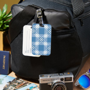 Blue White Plaid Luggage Tag