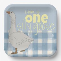 Blue & White Plaid One Silly Goose