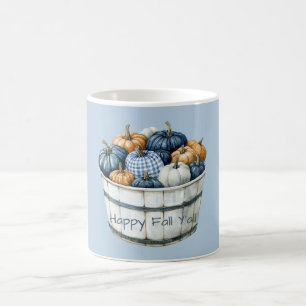 Blue White Plaid Orange Pumpkin Bucket Coffee Mug