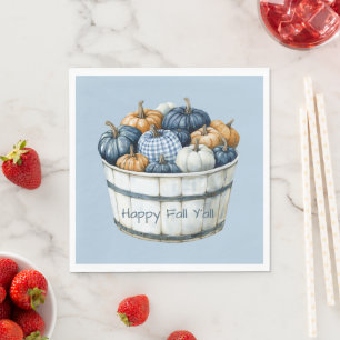 Blue White Plaid Orange Pumpkin Bucket Napkin