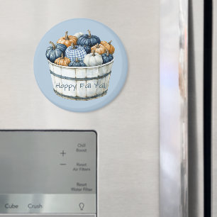 Blue White Plaid Orange Pumpkins Bucket Magnet