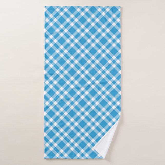 Blue White Plaid Pattern Bath Towel (Bath Towel)