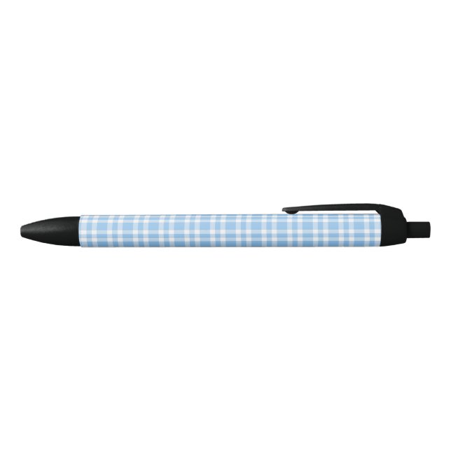 Blue White Plaid Pattern Black Ink Pen (Top)