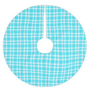 Blue White Plaid Pattern Brushed Polyester Tree Skirt