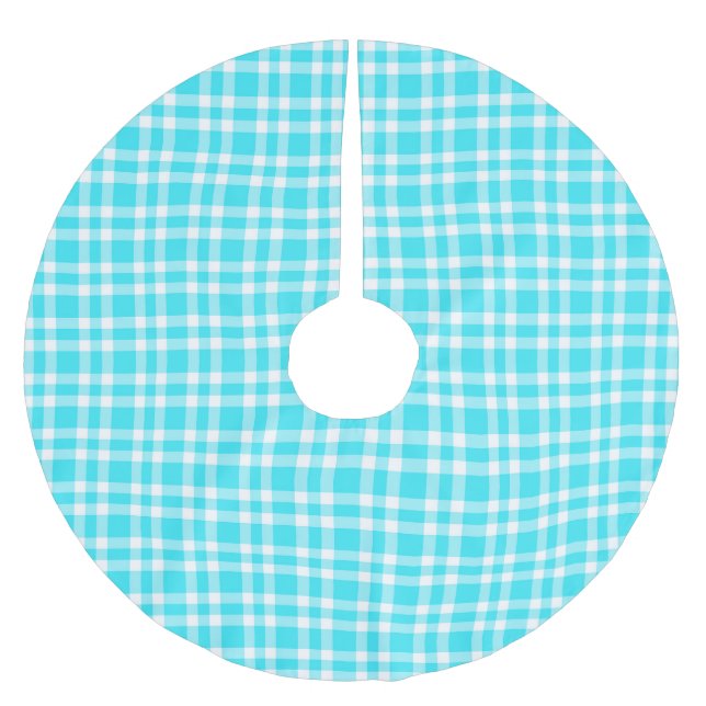 Blue White Plaid Pattern Brushed Polyester Tree Skirt (Front)