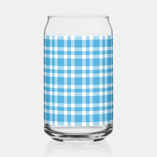 Blue White Plaid Pattern Can Glass