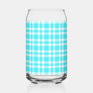 Blue White Plaid Pattern Can Glass