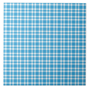 Blue White Plaid Pattern Ceramic Tile