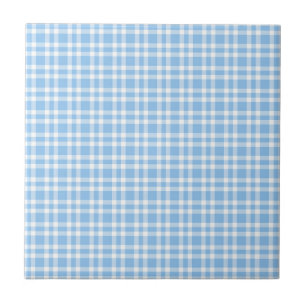 Blue White Plaid Pattern Ceramic Tile
