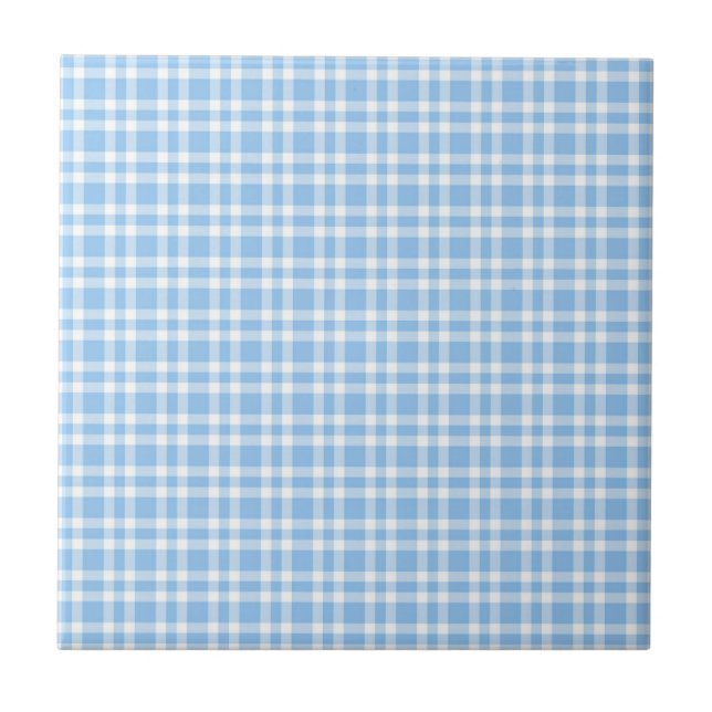 Blue White Plaid Pattern Ceramic Tile (Front)
