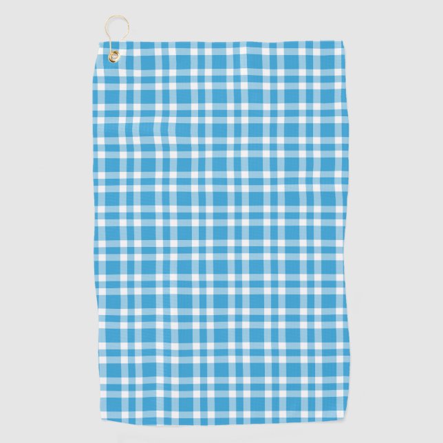 Blue White Plaid Pattern Golf Towel (Front)