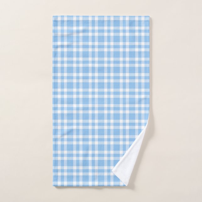 Blue White Plaid Pattern Hand Towel (Hand Towel)