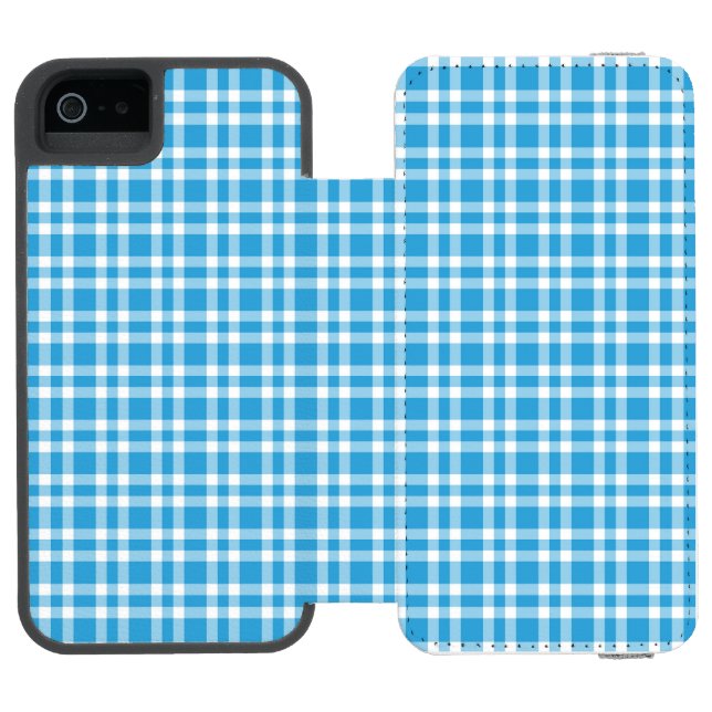 Blue White Plaid Pattern Incipio iPhone Wallet Case (Folio Open)