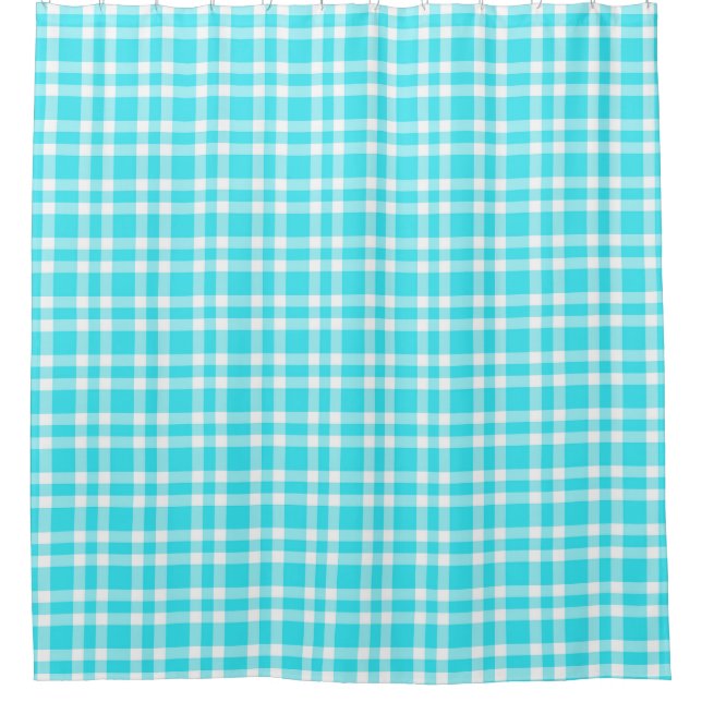 Blue White Plaid Pattern Shower Curtain (Front)