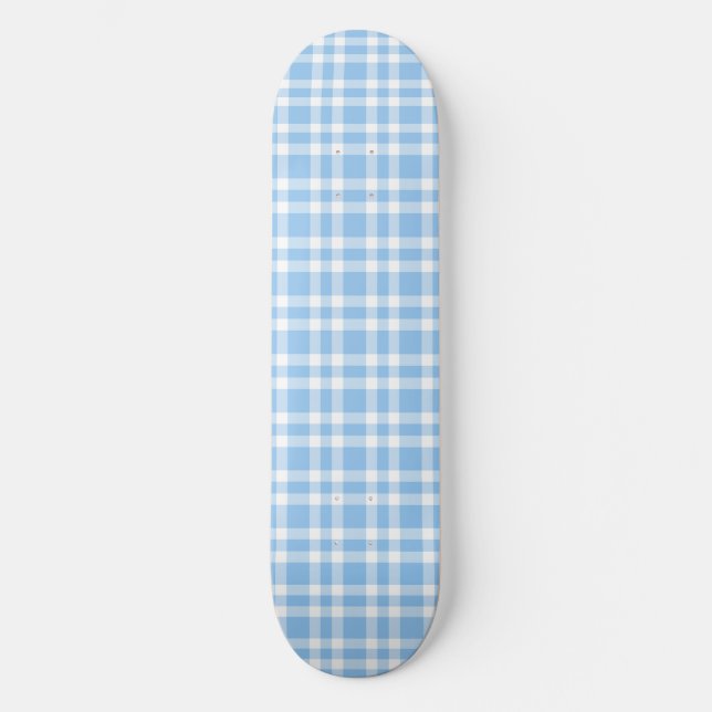 Blue White Plaid Pattern Skateboard (Front)