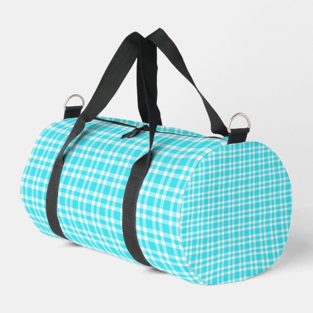 Blue White Plaid Pattern Small Duffle Bag (Left Corner)