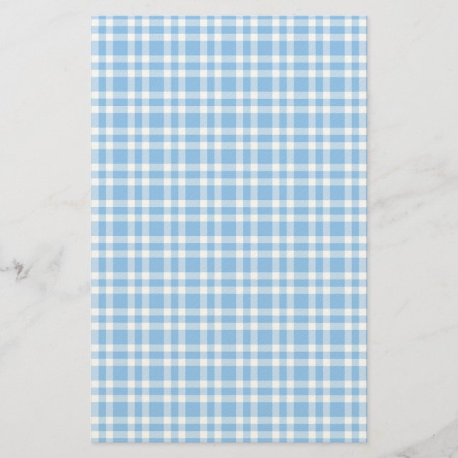 Blue White Plaid Pattern Stationery (Front)