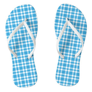 Blue White Plaid Pattern Thongs