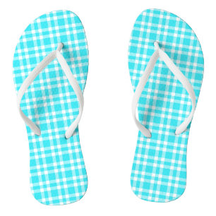 Blue White Plaid Pattern Thongs