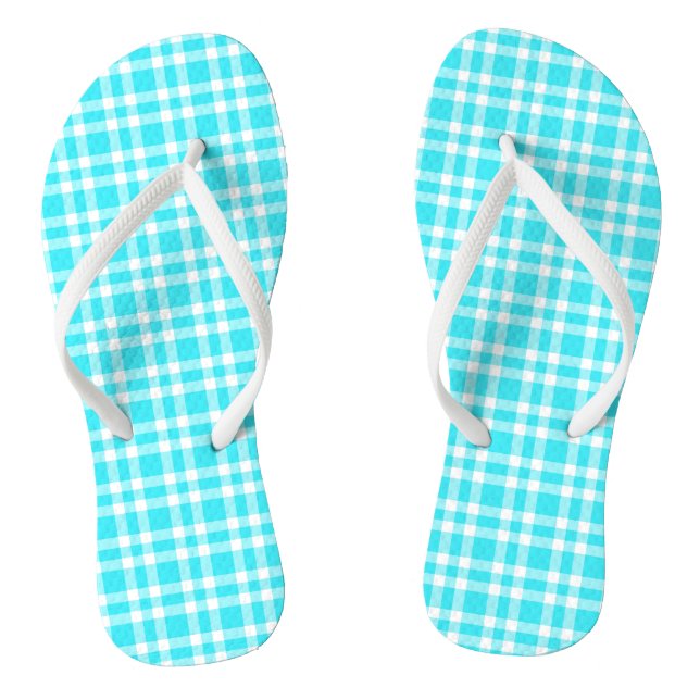 Blue White Plaid Pattern Thongs (Footbed)