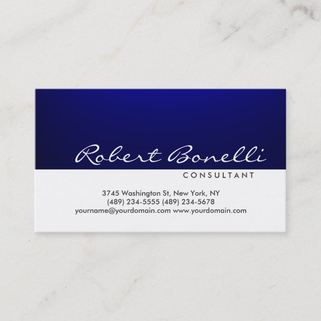 Blue White Plain Modern Consultant Business Card (Front)