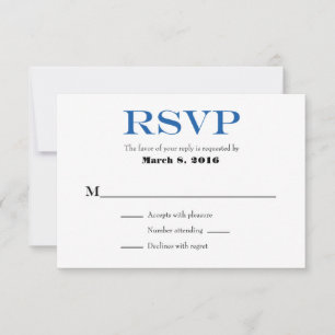 Blue White Plain Simple Wedding RSVP Cards