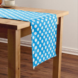 blue white polka dot pattern short table runner