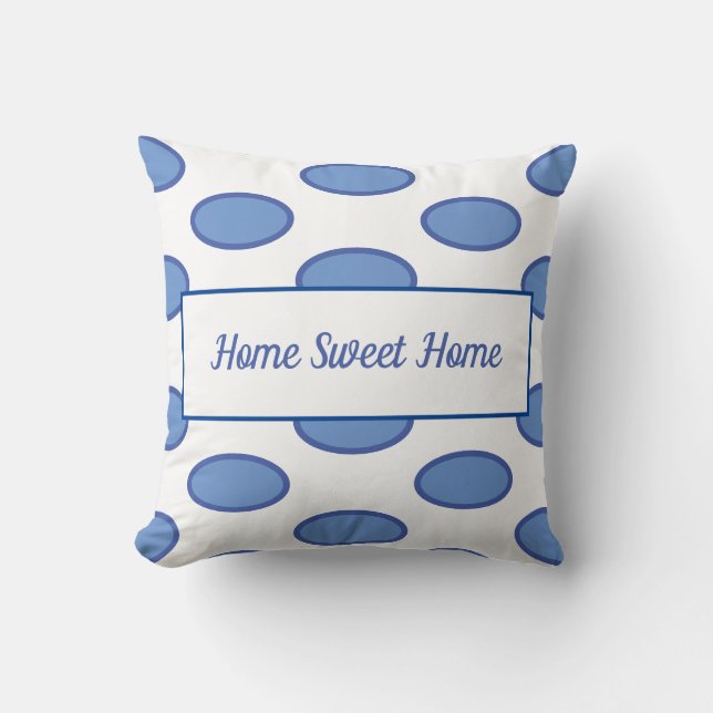 Blue white polka dot throw pillow (Front)