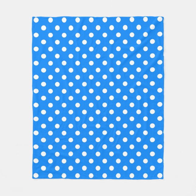 Blue White Polka Dots Design Fleece Blanket (Front)