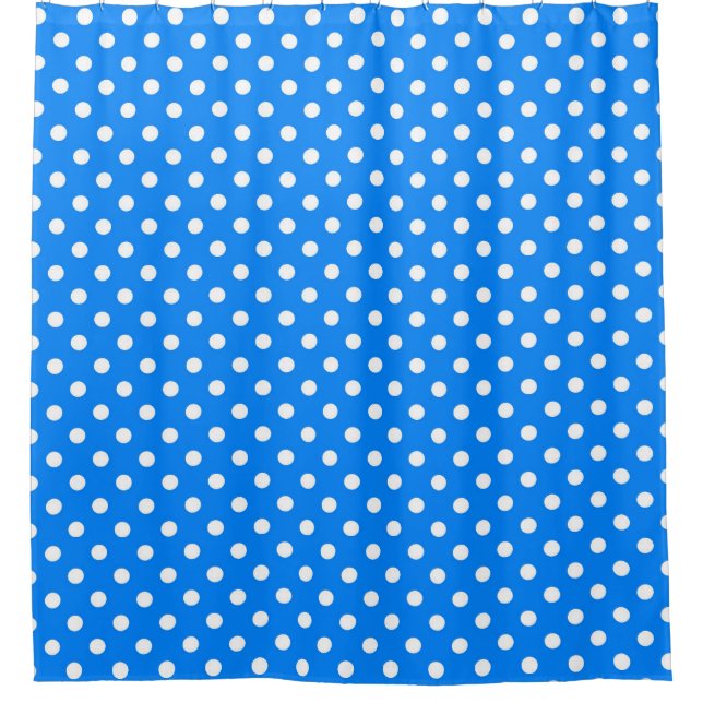 Blue White Polka Dots Design Shower Curtain (Front)