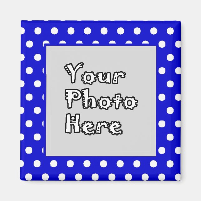 Blue & White Polka Dots Photo Frame Magnet (Front)