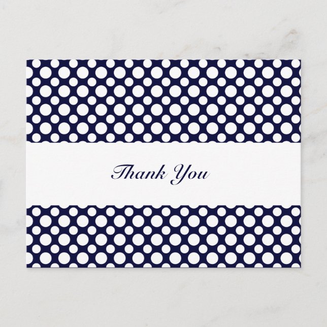 Blue White Polka-Dots Thank You Postcard (Front)