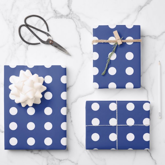 Blue White Polka Dots Wrapping Paper Sheet (Front)