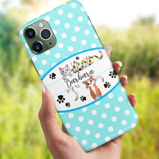 Blue & white polkadot, cute kittens custom iPhone 13 case